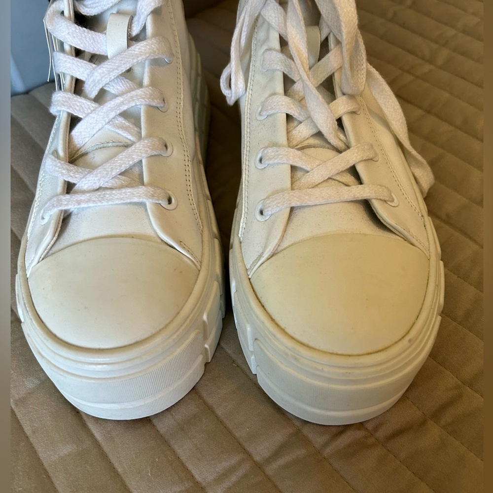 NWT Zara Leather Platform High-Top White Sneakers - Picture 6 of 8